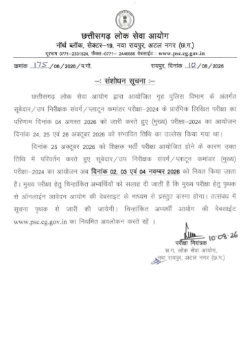 Chhattisgarh Police Recruitment | शिक्षक भर्ती से टकराव टला, SI भर्ती की नई तारीख जारी